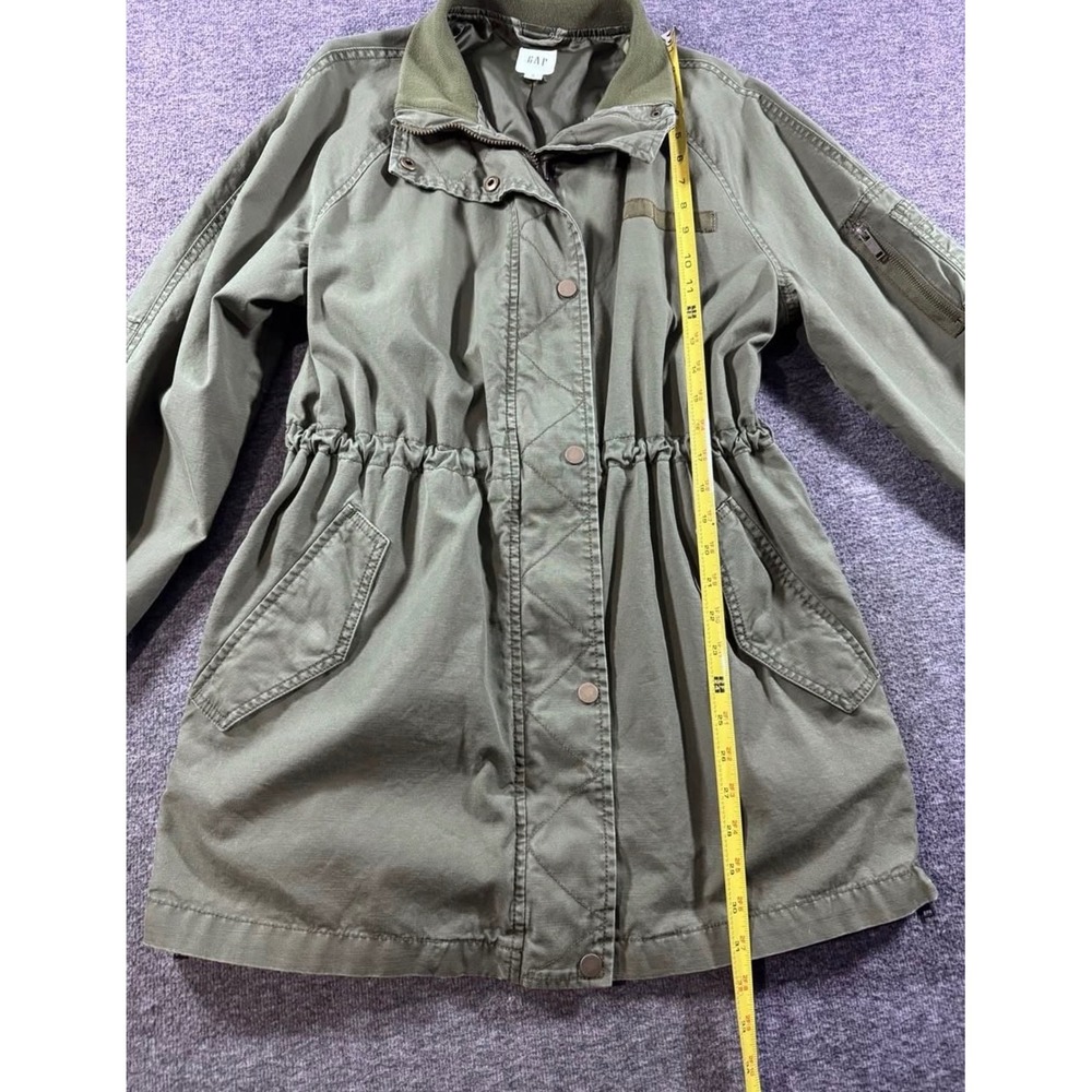 GAP Womens Olive Green Utility Parka Jacket Cinched Waist Tall Small S Tall - Picture 4 of 8